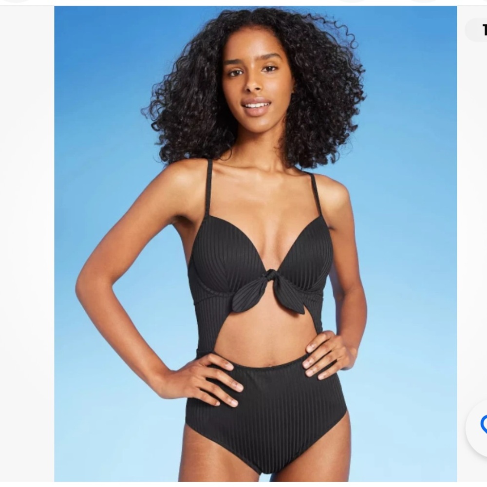 Shade & Shore Black Ribbed Cutout Swimsuit 34DDD